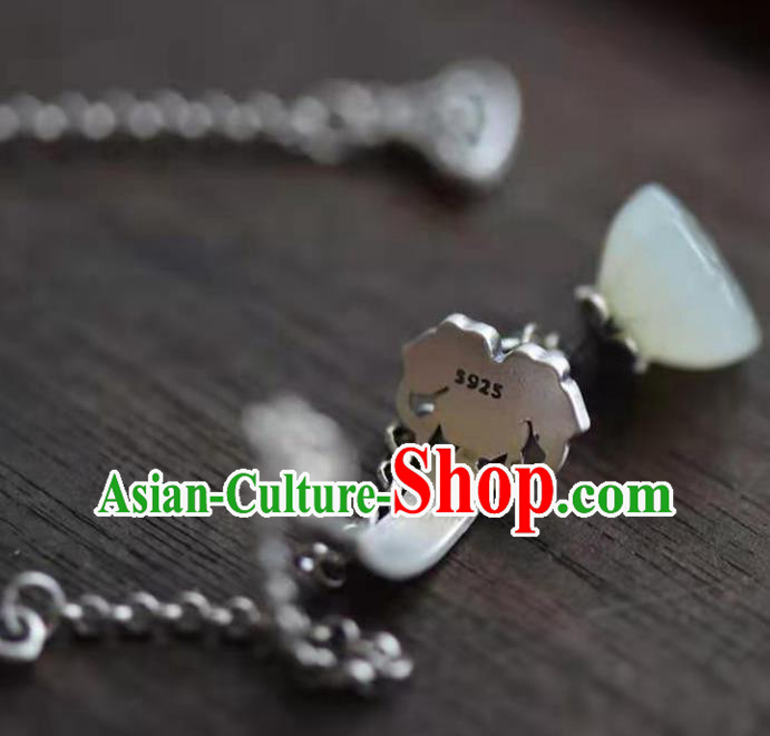 Handmade China Jade Lotus Seedpod Ear National Jewelry Accessories Traditional Cheongsam Silver Earrings