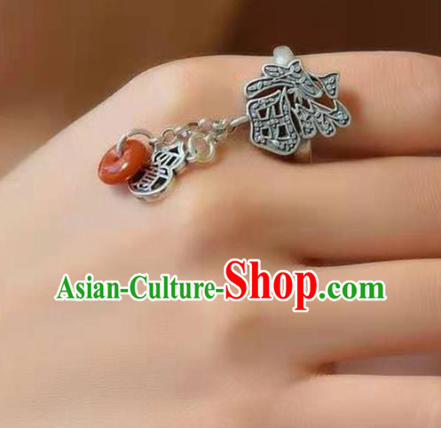 China National Agate Peace Buckle Ring Jewelry Traditional Handmade Silver Circlet Accessories