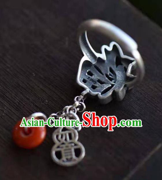 China National Agate Peace Buckle Ring Jewelry Traditional Handmade Silver Circlet Accessories