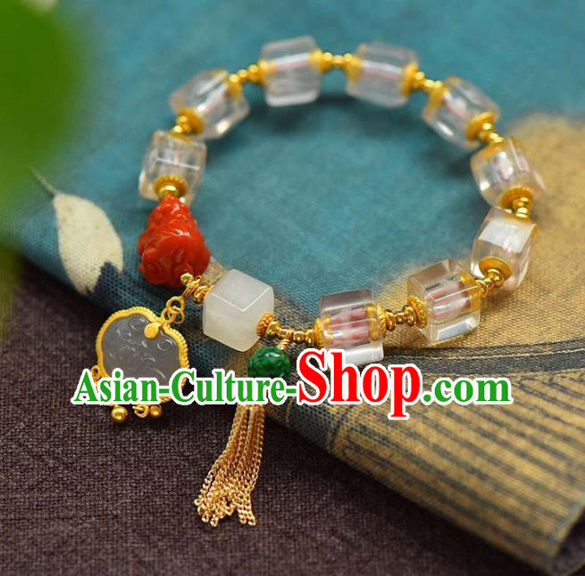 China Handmade Agate Jade Bracelet Traditional Jewelry Accessories National Crystal Bangle