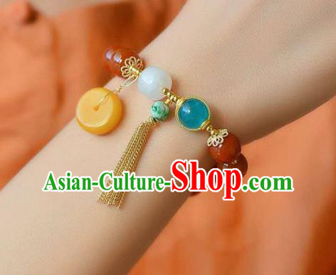 China Handmade Beeswax Peace Buckle Bracelet Traditional Jewelry Accessories National Agate Beads Bangle