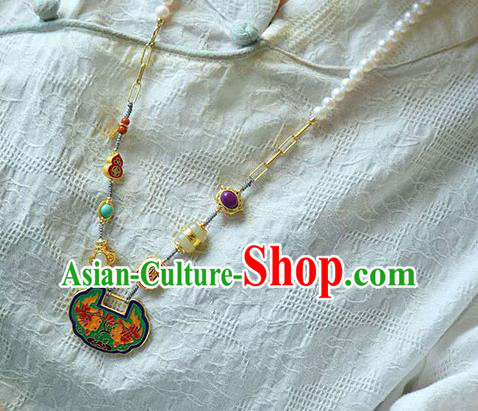 Chinese Classical Cloisonne Necklace Pendant National Handmade Jewelry Accessories Longevity Lock