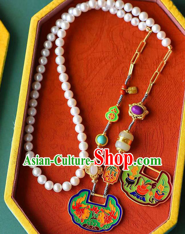 Chinese Classical Cloisonne Necklace Pendant National Handmade Jewelry Accessories Longevity Lock