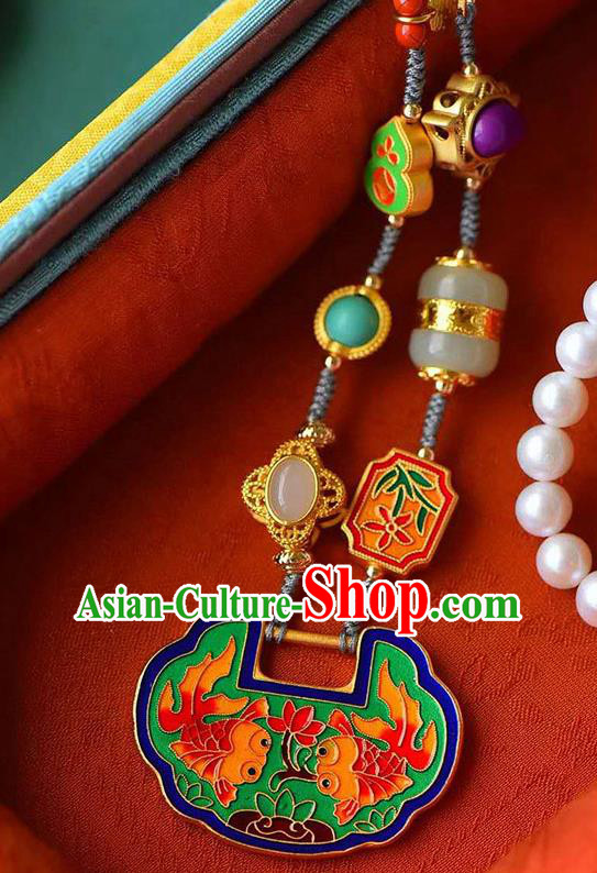 Chinese Classical Cloisonne Necklace Pendant National Handmade Jewelry Accessories Longevity Lock