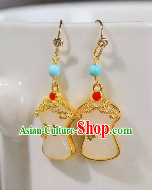 Handmade China Ear National Jewelry Accessories Traditional Cheongsam White Jade Earrings