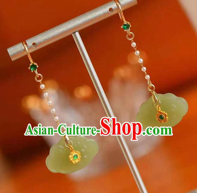 Handmade China Green Crystal Ear National Jewelry Accessories Traditional Cheongsam Jade Lock Earrings