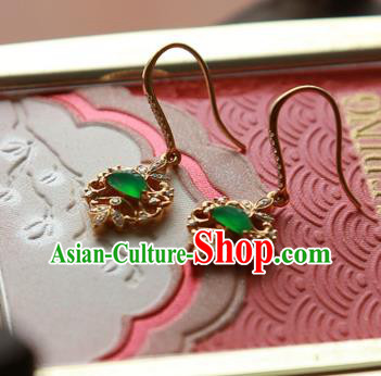 China Traditional Diamond Ear Jewelry Accessories Handmade Golden Jade Earrings