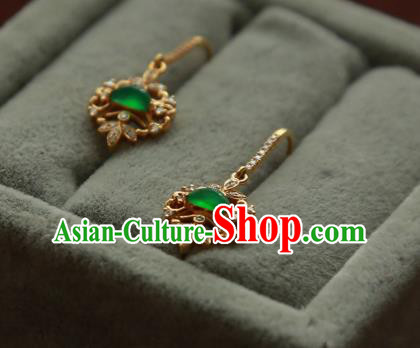 China Traditional Diamond Ear Jewelry Accessories Handmade Golden Jade Earrings