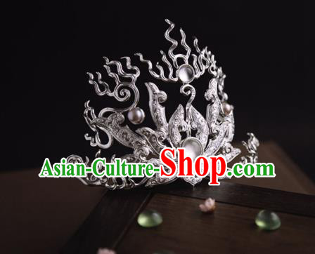 China Traditional Swordsman Hairdo Crown Handmade Hair Accessories Tang Dynasty Argent Hairpin