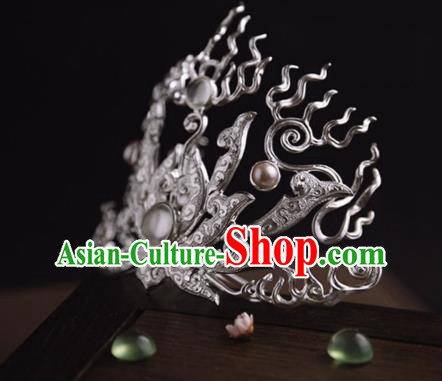 China Traditional Swordsman Hairdo Crown Handmade Hair Accessories Tang Dynasty Argent Hairpin