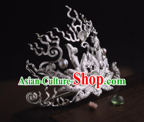 China Traditional Swordsman Hairdo Crown Handmade Hair Accessories Tang Dynasty Argent Hairpin