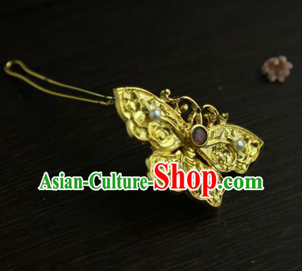 Chinese Classical Golden Butterfly Brooch National Handmade Pearls Jewelry Accessories