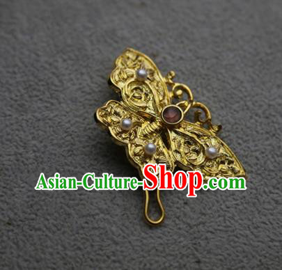 Chinese Classical Golden Butterfly Brooch National Handmade Pearls Jewelry Accessories