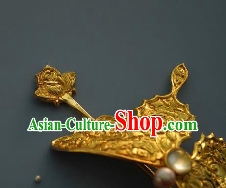 China Traditional Golden Butterfly Hair Crown Handmade Hair Accessories Tang Dynasty Princess Hairpin