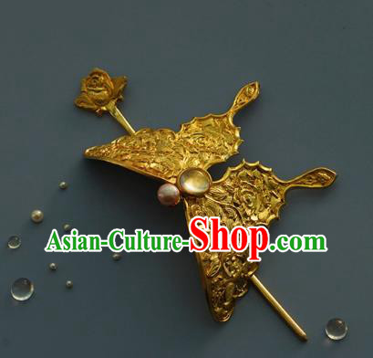 China Traditional Golden Butterfly Hair Crown Handmade Hair Accessories Tang Dynasty Princess Hairpin