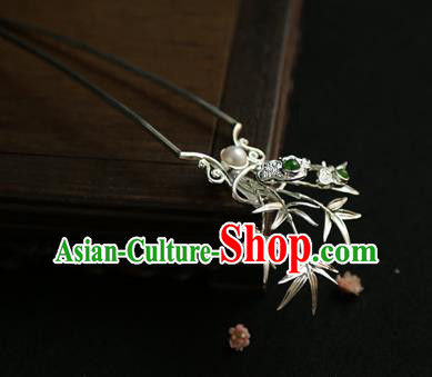 China Traditional Silver Bamboo Hair Stick Handmade Hair Accessories Jin Dynasty Pearl Hairpin