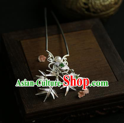 China Traditional Silver Bamboo Hair Stick Handmade Hair Accessories Jin Dynasty Pearl Hairpin