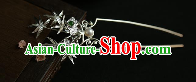 China Traditional Silver Bamboo Hair Stick Handmade Hair Accessories Jin Dynasty Pearl Hairpin