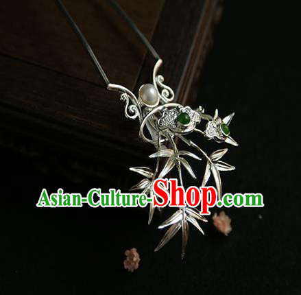 China Traditional Silver Bamboo Hair Stick Handmade Hair Accessories Jin Dynasty Pearl Hairpin