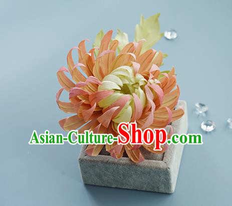 China Song Dynasty Hairpin Traditional Orange Silk Chrysanthemum Hair Stick Handmade Hair Accessories