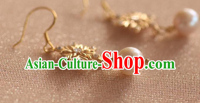 China Traditional Zircon Ear Jewelry Accessories Handmade Cheongsam Golden Snowflake Earrings