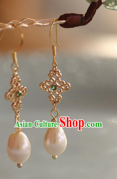 China Traditional Beryl Ear Jewelry Accessories Handmade Cheongsam Pearls Earrings