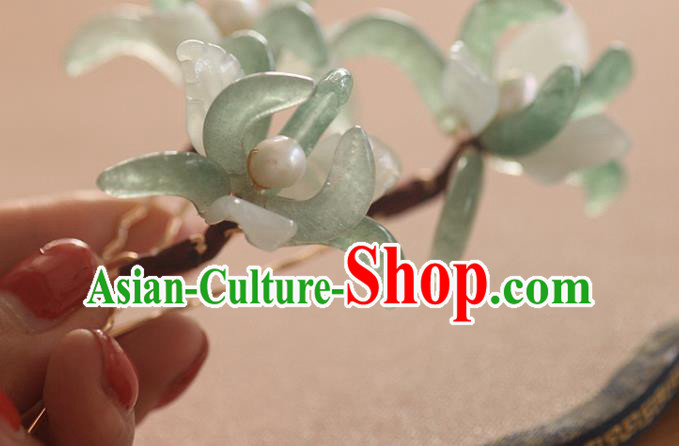 China Handmade Hair Accessories Traditional Song Dynasty Green Orchids Hairpin Ancient Princess Pearls Hair Stick
