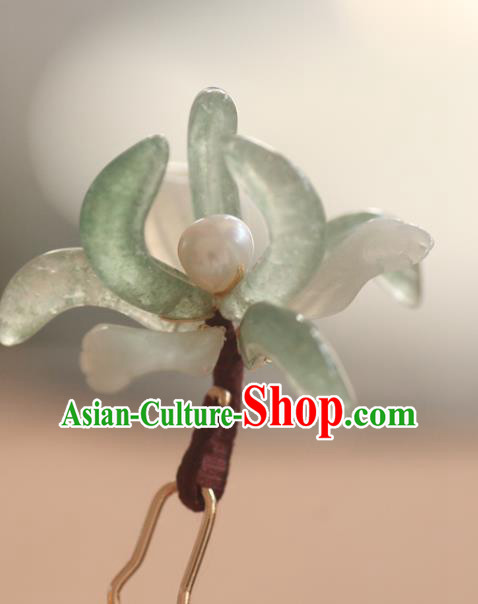China Handmade Hair Accessories Traditional Song Dynasty Green Orchids Hairpin Ancient Princess Pearls Hair Stick