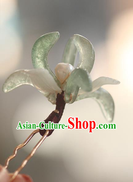 China Handmade Hair Accessories Traditional Song Dynasty Green Orchids Hairpin Ancient Princess Pearls Hair Stick