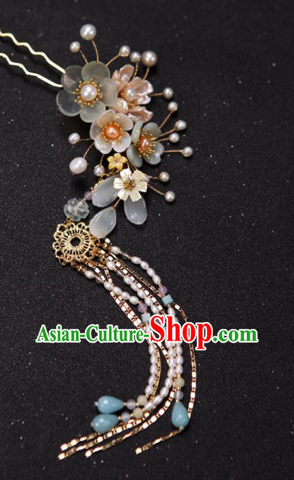 China Ancient Princess Plum Blossom Hair Stick Handmade Hair Accessories Traditional Ming Dynasty Pearls Tassel Hairpin