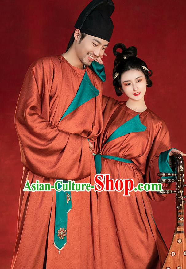 China Ancient Hanfu Clothing Traditional Tang Dynasty Historical Clothing Reversible Red Robe for Men for Women