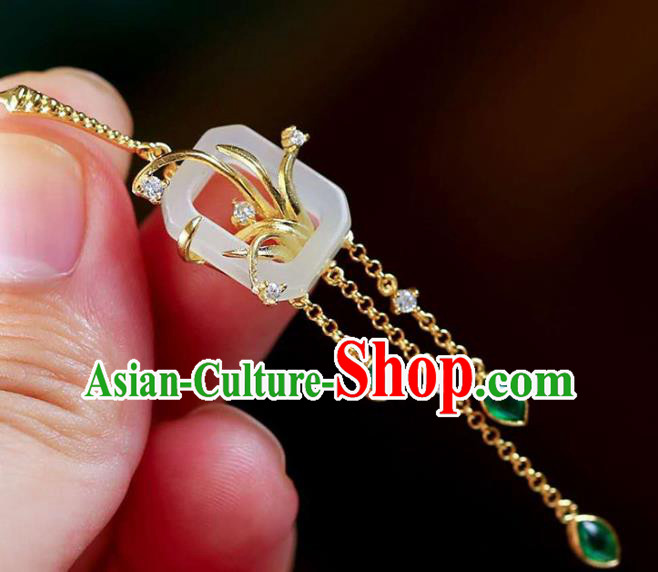 Handmade China Jade Ear Jewelry Accessories Traditional National Cheongsam Green Crystal Tassel Earrings