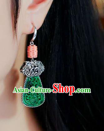Handmade China Wedding Silver Ear Jewelry Accessories Traditional National Cheongsam Jadeite Earrings
