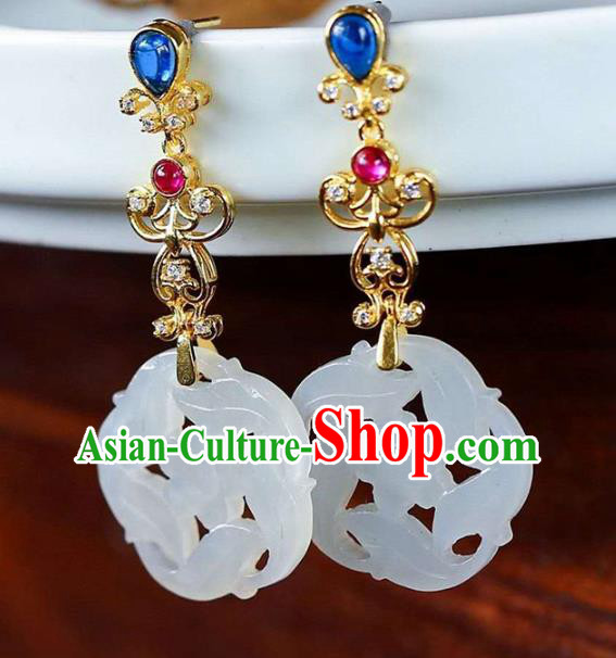 Handmade China National Ear Jewelry Accessories Traditional Cheongsam Jade Plum Earrings