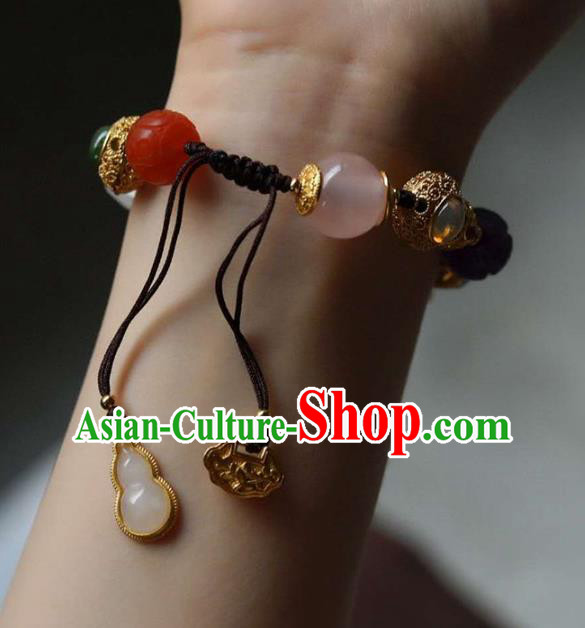 China Handmade Jadeite Bracelet Traditional Jewelry Accessories National Golden Gourd Bangle