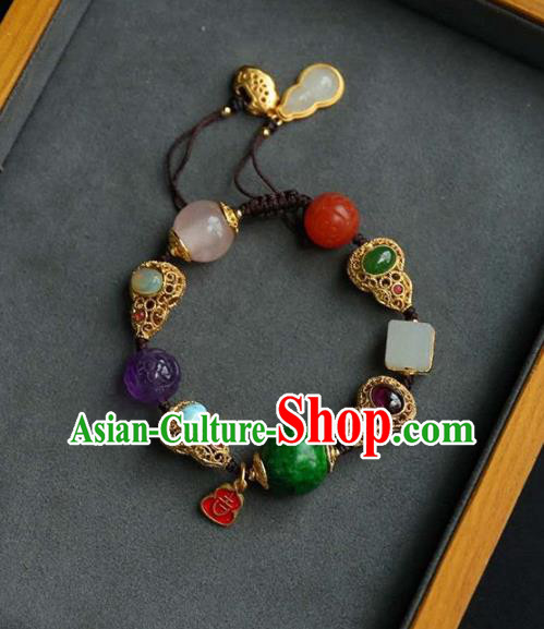 China Handmade Jadeite Bracelet Traditional Jewelry Accessories National Golden Gourd Bangle