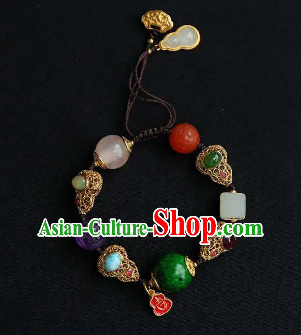 China Handmade Jadeite Bracelet Traditional Jewelry Accessories National Golden Gourd Bangle