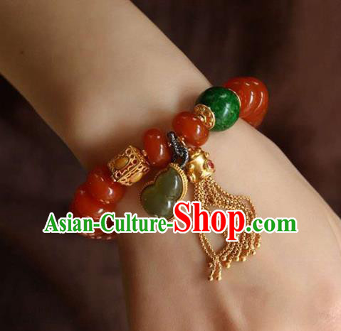 China Handmade Jade Gourd Bracelet Traditional Jewelry Accessories National Agate Beads Bangle