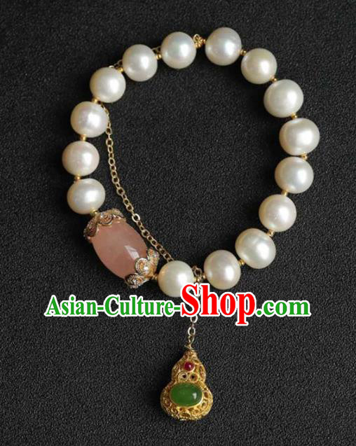 China Handmade Golden Gourd Tassel Bracelet Traditional Jewelry Accessories National Pearls Bangle
