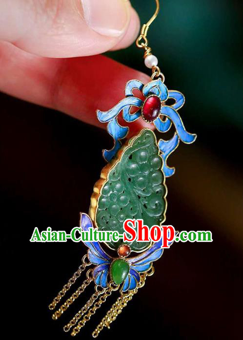 Handmade China Jadeite Ear Jewelry Accessories Traditional Cheongsam Blueing Butterfly Tassel Earrings