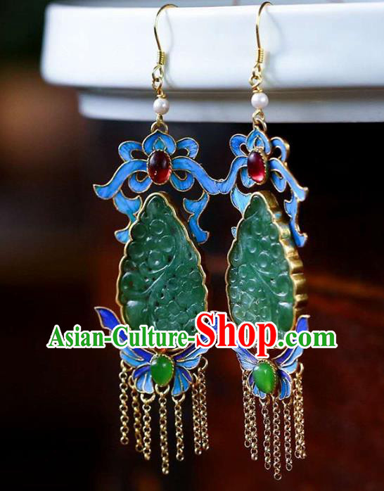 Handmade China Jadeite Ear Jewelry Accessories Traditional Cheongsam Blueing Butterfly Tassel Earrings