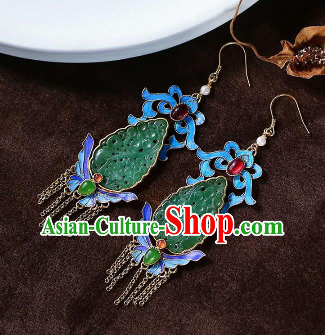 Handmade China Jadeite Ear Jewelry Accessories Traditional Cheongsam Blueing Butterfly Tassel Earrings