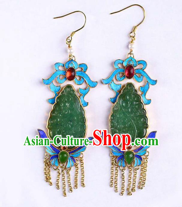 Handmade China Jadeite Ear Jewelry Accessories Traditional Cheongsam Blueing Butterfly Tassel Earrings