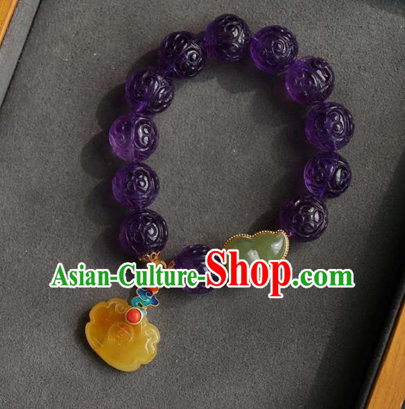 China Handmade Amethyst Beads Bracelet Traditional Jewelry Accessories National Beeswax Bangle
