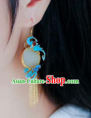 Handmade China Blueing Cloud Ear Jewelry Accessories Traditional Cheongsam Jade Tassel Earrings