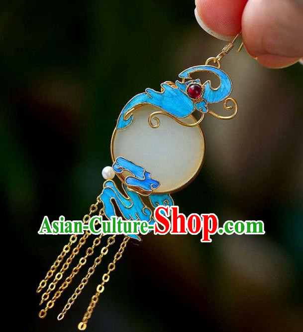 Handmade China Blueing Cloud Ear Jewelry Accessories Traditional Cheongsam Jade Tassel Earrings
