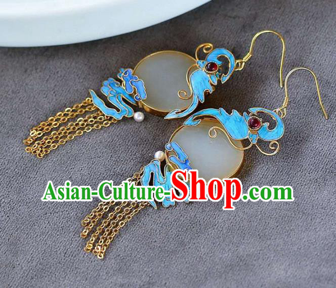 Handmade China Blueing Cloud Ear Jewelry Accessories Traditional Cheongsam Jade Tassel Earrings