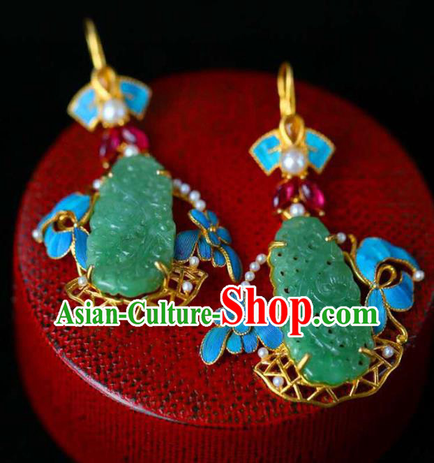 Handmade China Qing Dynasty Jade Ear Jewelry Accessories Traditional Cheongsam Pearls Earrings