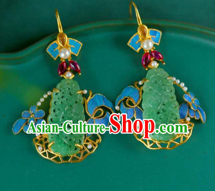 Handmade China Qing Dynasty Jade Ear Jewelry Accessories Traditional Cheongsam Pearls Earrings