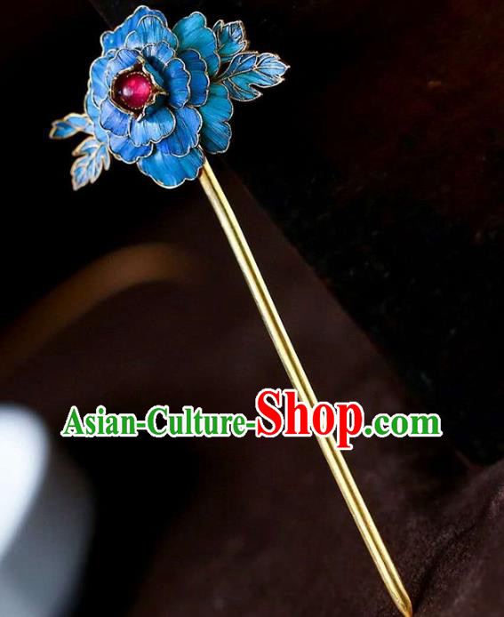 Chinese Traditional Qing Dynasty Peony Hair Jewelry Handmade Ancient Empress Tourmaline Hairpin